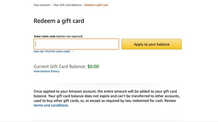 Nạp tiền vào thẻ Gift Card Amazon
